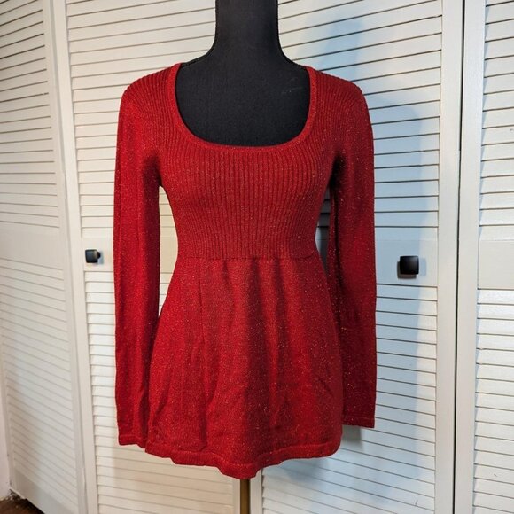 AB Studio Tops - Red Sparkly babydoll long sleeve top